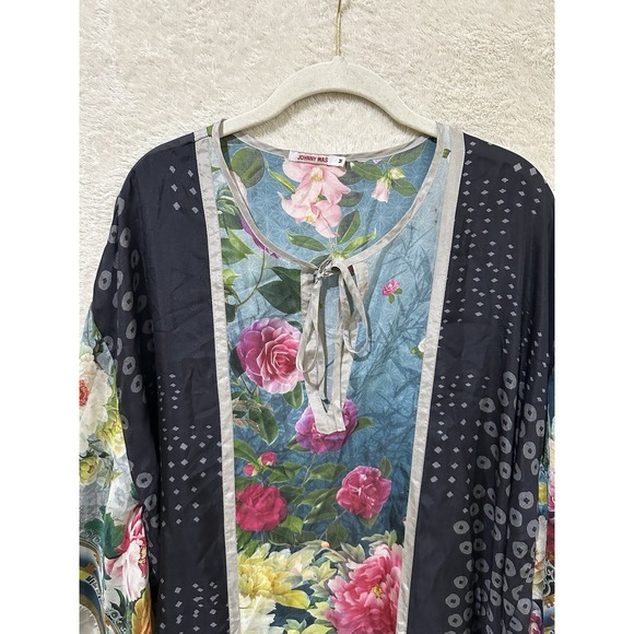 Johnny Was Camuba Heaven 100% Silk Long Kaftan  Medium Floral Boho Designer - Picture 2 of 12